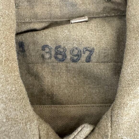 WWII Vtg Wool Shirt US Military Olive Drab Khaki Button Placket Sz 15/32 READ - Picture 4 of 16